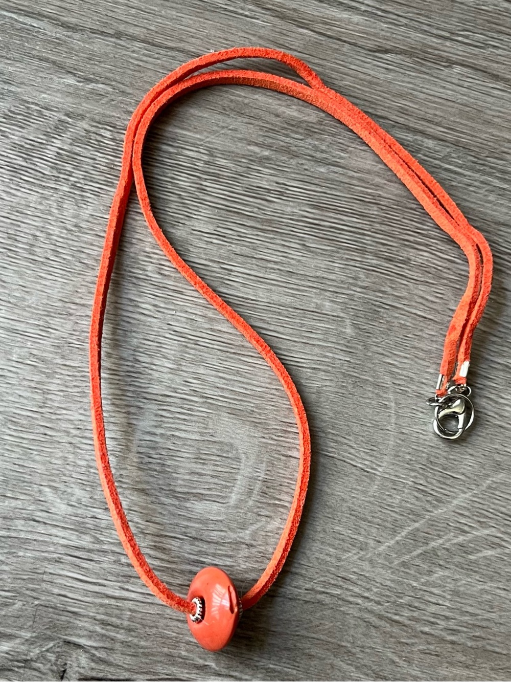 Orange Suede Cord Necklace with Vintage Ceramic Bead